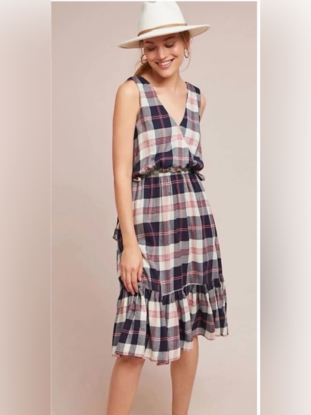 Anthropologie Purple red blur plaid Dress